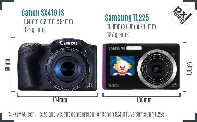 Canon SX410 IS vs Samsung TL225 size comparison