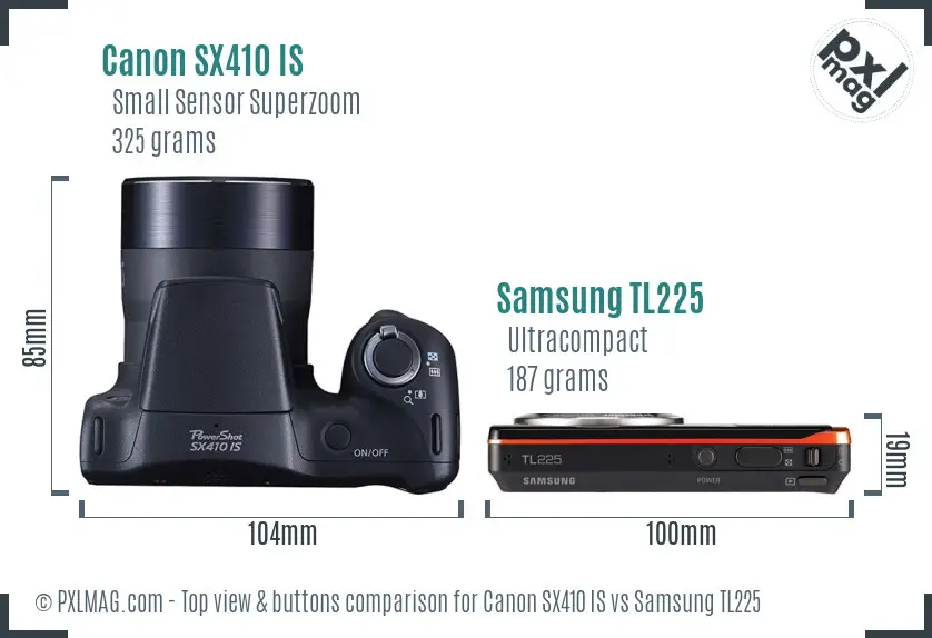 Canon SX410 IS vs Samsung TL225 top view buttons comparison