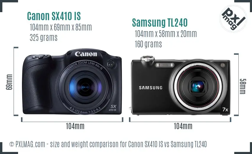 Canon SX410 IS vs Samsung TL240 size comparison