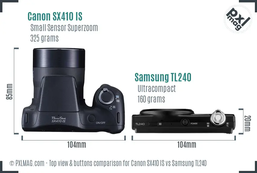 Canon SX410 IS vs Samsung TL240 top view buttons comparison