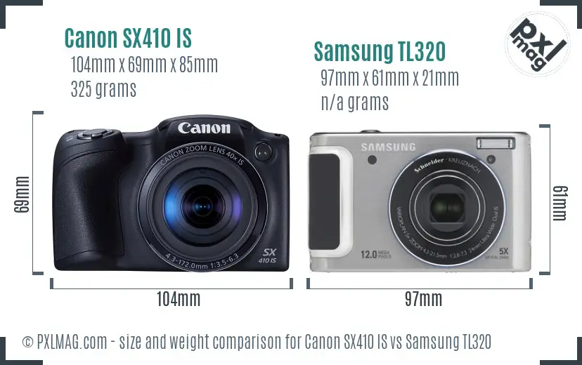 Canon SX410 IS vs Samsung TL320 size comparison