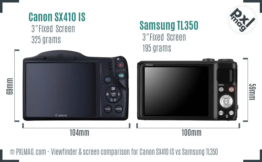 Canon SX410 IS vs Samsung TL350 Screen and Viewfinder comparison