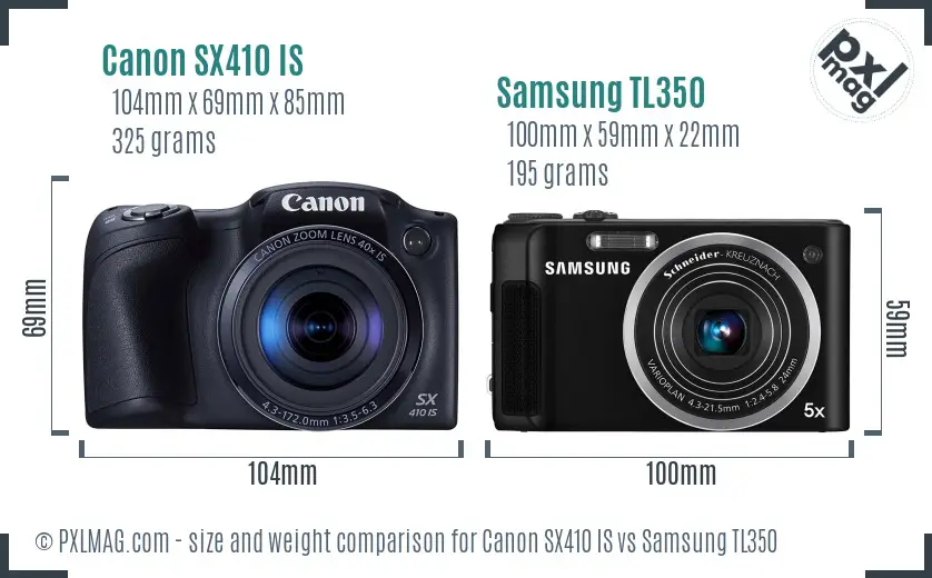 Canon SX410 IS vs Samsung TL350 size comparison