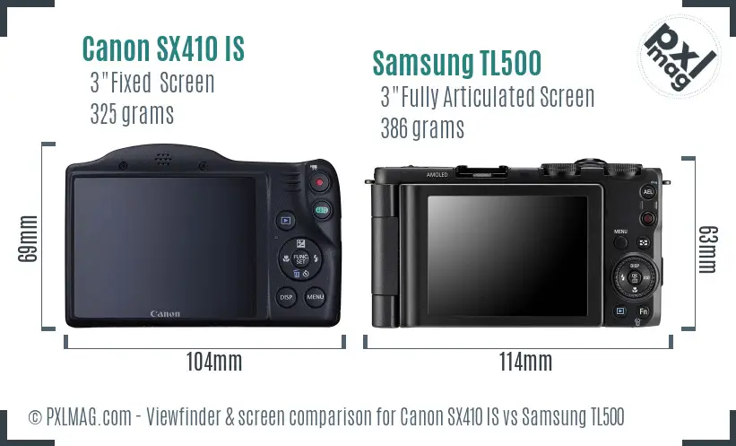 Canon SX410 IS vs Samsung TL500 Screen and Viewfinder comparison Canon SX410 IS vs Samsung TL500 Screen and Viewfinder comparison
