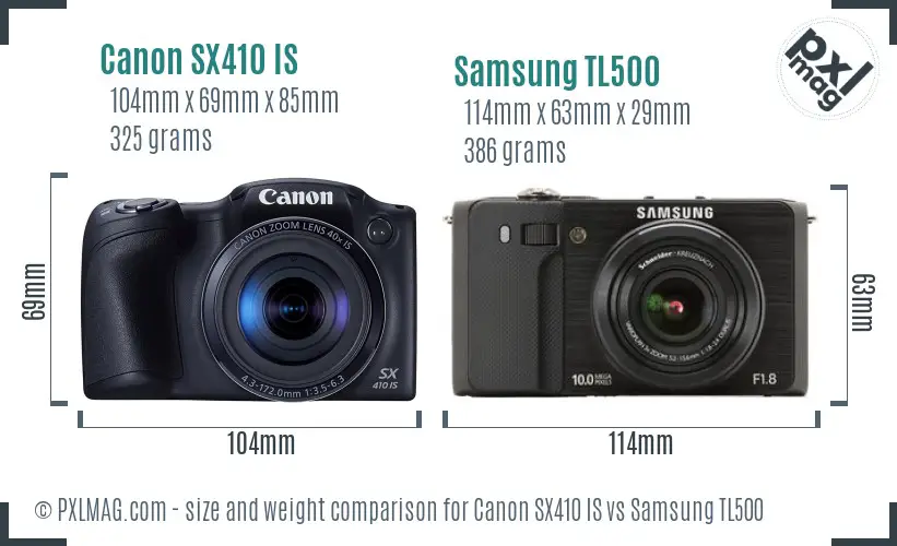 Canon SX410 IS vs Samsung TL500 size comparison Canon SX410 IS vs Samsung TL500 size comparison