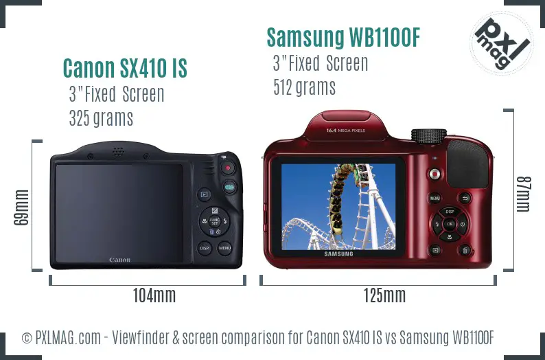 Canon SX410 IS vs Samsung WB1100F Screen and Viewfinder comparison