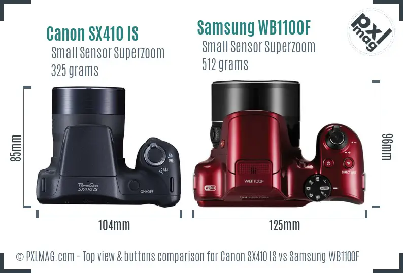 Canon SX410 IS vs Samsung WB1100F top view buttons comparison