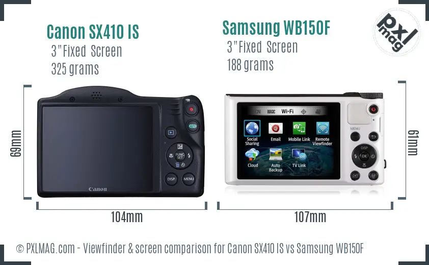 Canon SX410 IS vs Samsung WB150F Screen and Viewfinder comparison