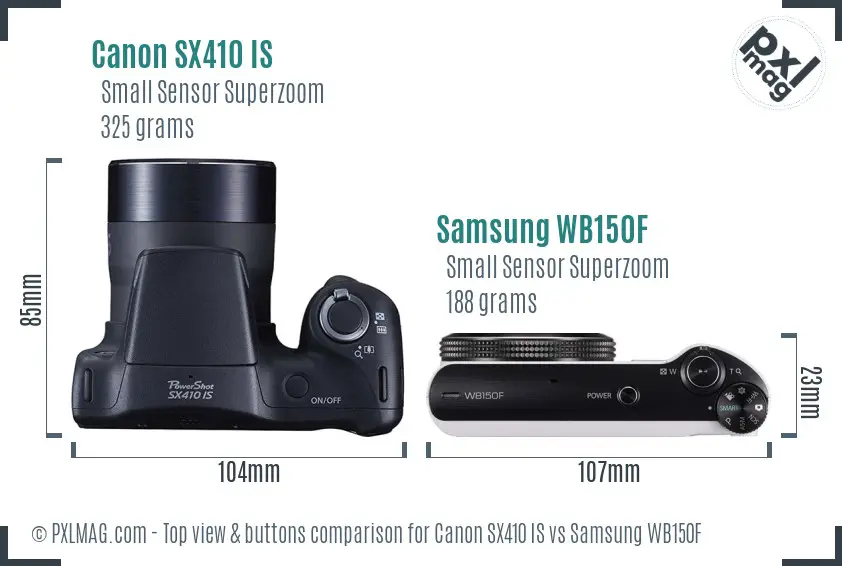 Canon SX410 IS vs Samsung WB150F top view buttons comparison