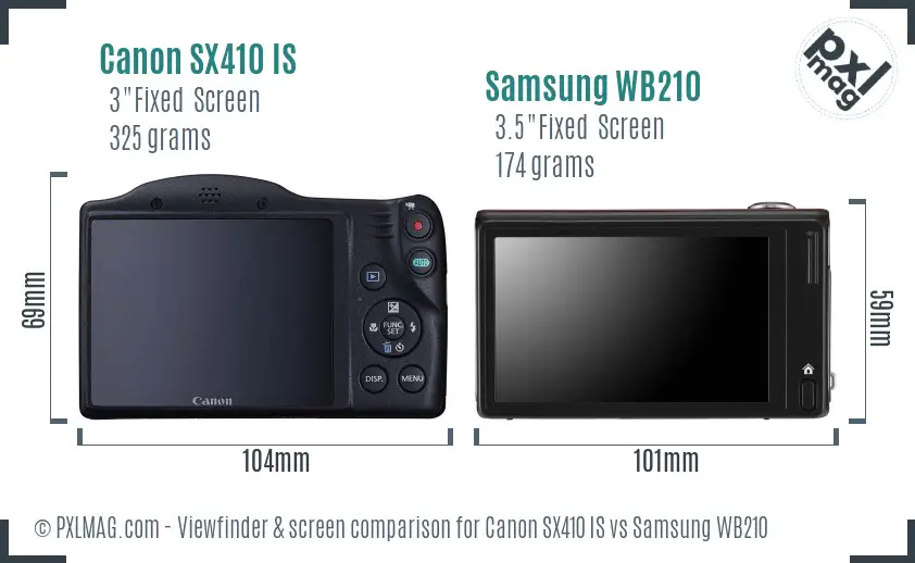 Canon SX410 IS vs Samsung WB210 Screen and Viewfinder comparison