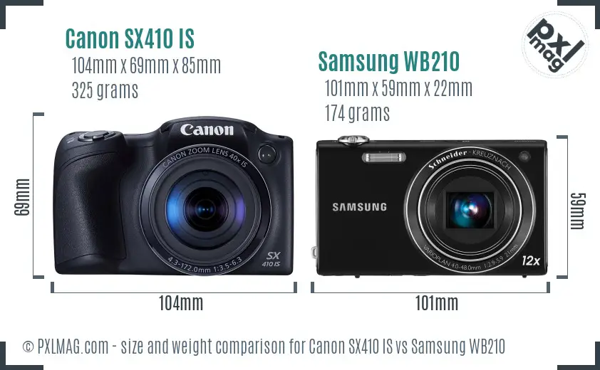 Canon SX410 IS vs Samsung WB210 size comparison