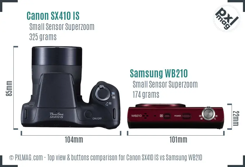 Canon SX410 IS vs Samsung WB210 top view buttons comparison