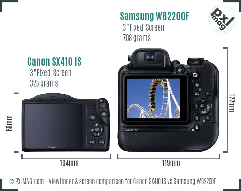 Canon SX410 IS vs Samsung WB2200F Screen and Viewfinder comparison