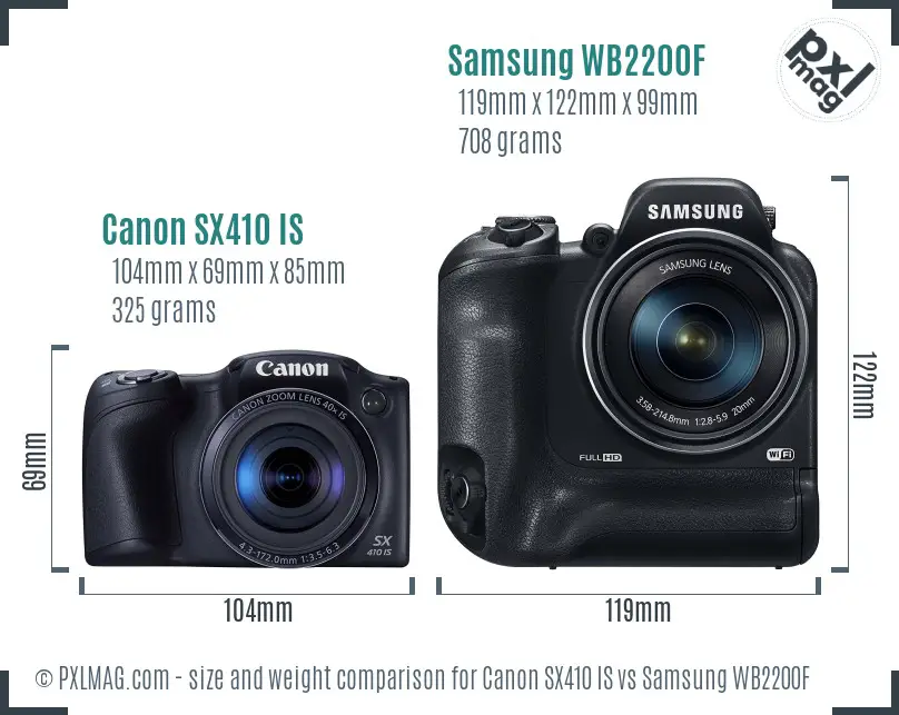 Canon SX410 IS vs Samsung WB2200F size comparison
