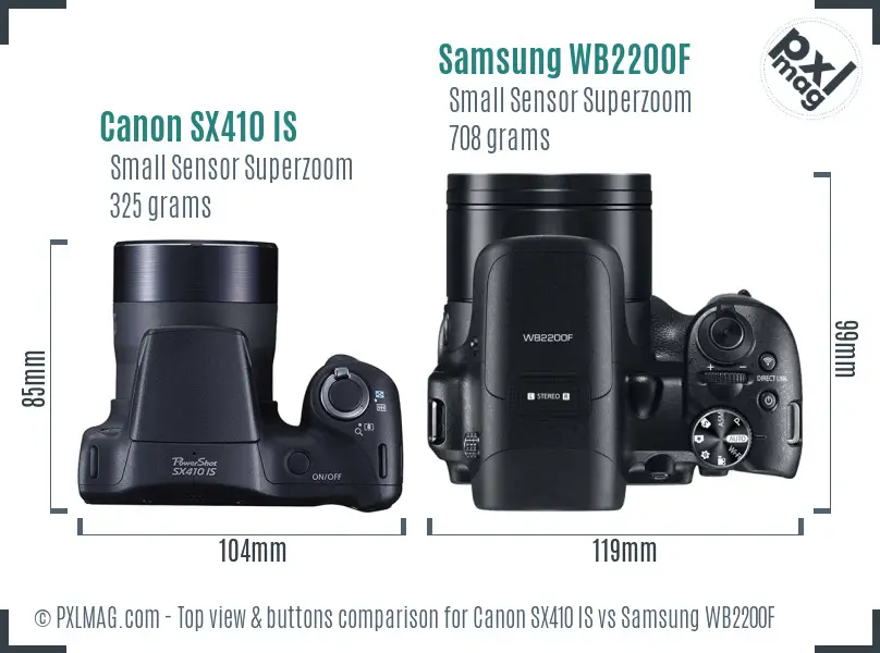 Canon SX410 IS vs Samsung WB2200F top view buttons comparison