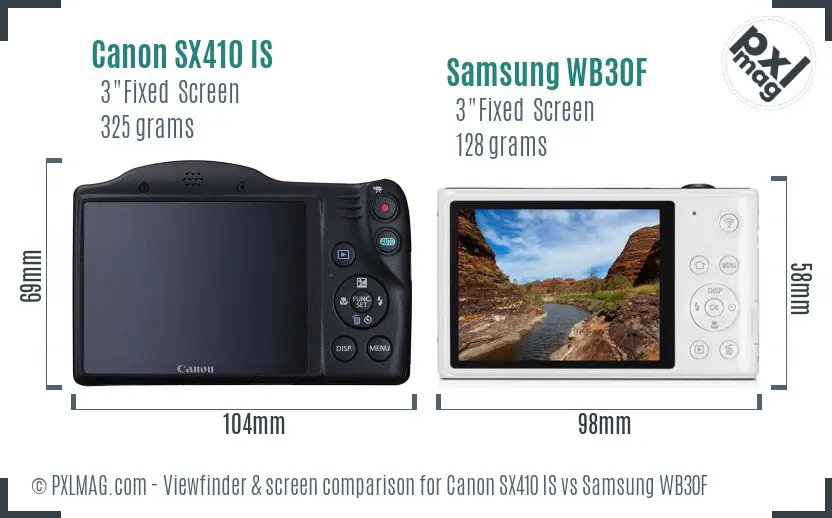 Canon SX410 IS vs Samsung WB30F Screen and Viewfinder comparison