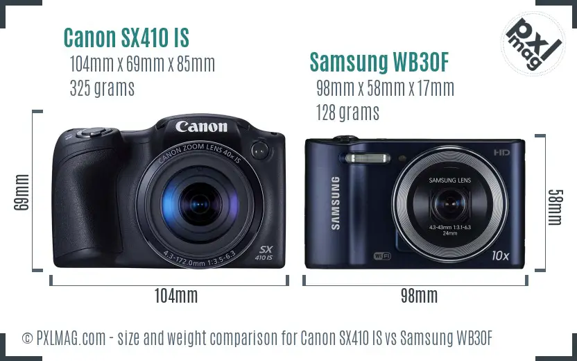 Canon SX410 IS vs Samsung WB30F size comparison