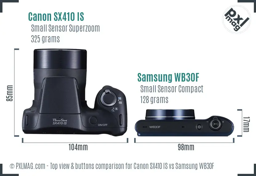 Canon SX410 IS vs Samsung WB30F top view buttons comparison