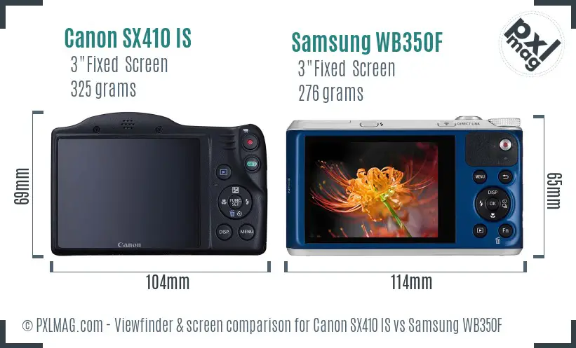 Canon SX410 IS vs Samsung WB350F Screen and Viewfinder comparison