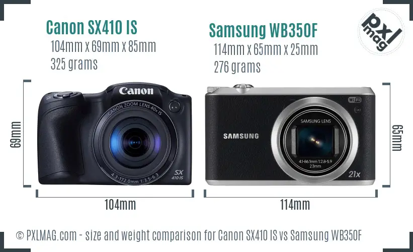 Canon SX410 IS vs Samsung WB350F size comparison