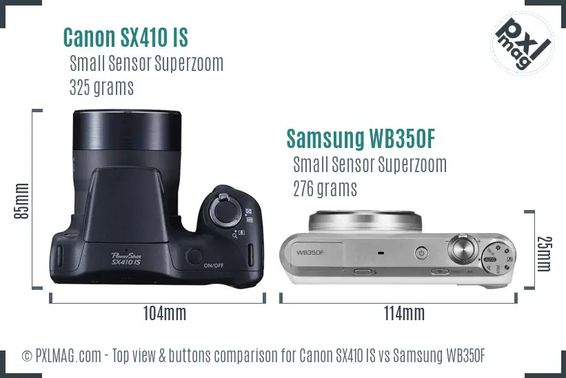 Canon SX410 IS vs Samsung WB350F top view buttons comparison