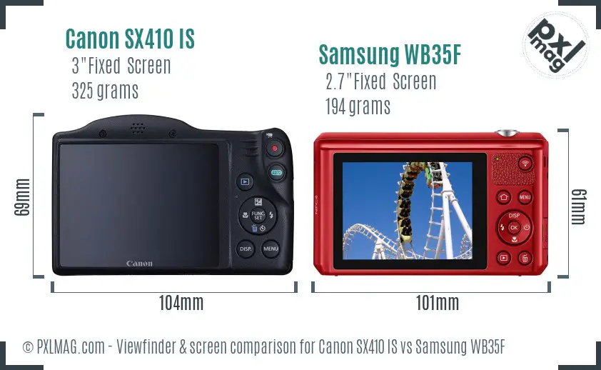 Canon SX410 IS vs Samsung WB35F Screen and Viewfinder comparison