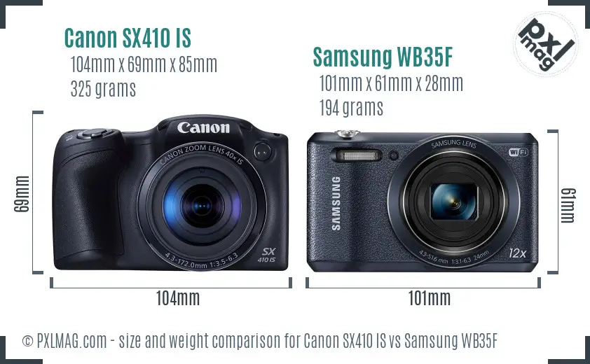 Canon SX410 IS vs Samsung WB35F size comparison