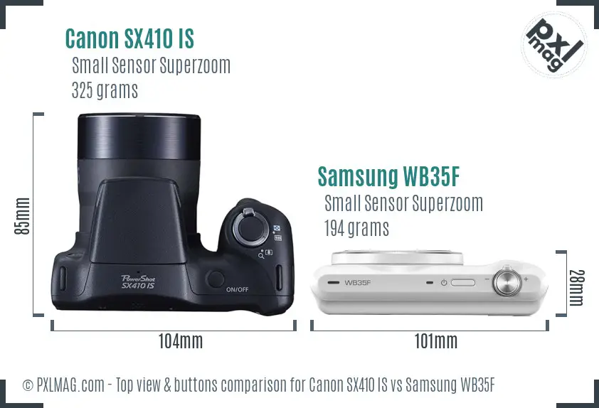 Canon SX410 IS vs Samsung WB35F top view buttons comparison