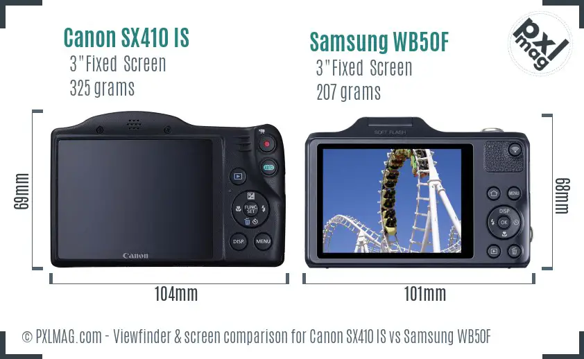 Canon SX410 IS vs Samsung WB50F Screen and Viewfinder comparison