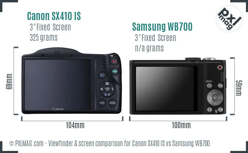 Canon SX410 IS vs Samsung WB700 Screen and Viewfinder comparison