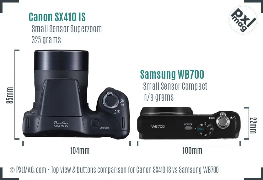 Canon SX410 IS vs Samsung WB700 top view buttons comparison