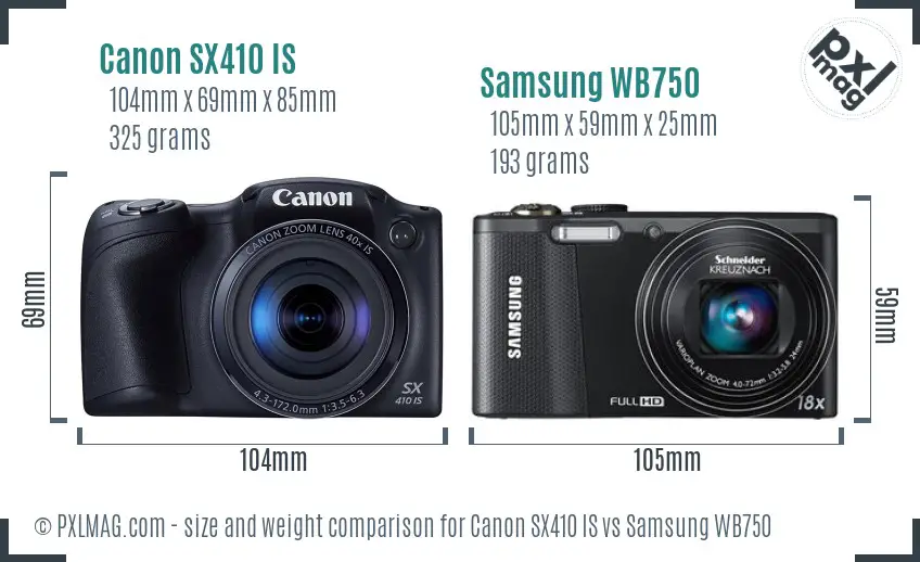 Canon SX410 IS vs Samsung WB750 size comparison Canon SX410 IS vs Samsung WB750 size comparison
