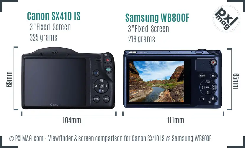 Canon SX410 IS vs Samsung WB800F Screen and Viewfinder comparison
