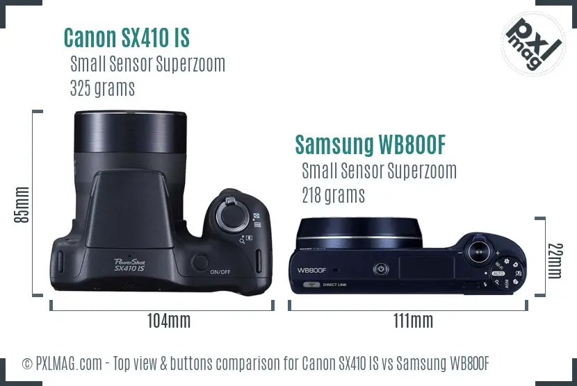 Canon SX410 IS vs Samsung WB800F top view buttons comparison