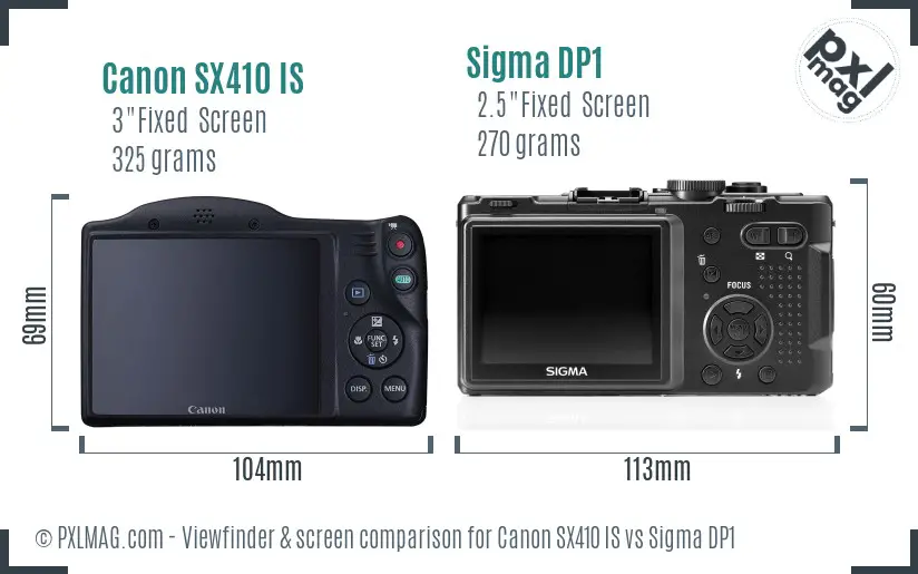 Canon SX410 IS vs Sigma DP1 Screen and Viewfinder comparison