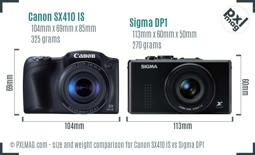 Canon SX410 IS vs Sigma DP1 size comparison