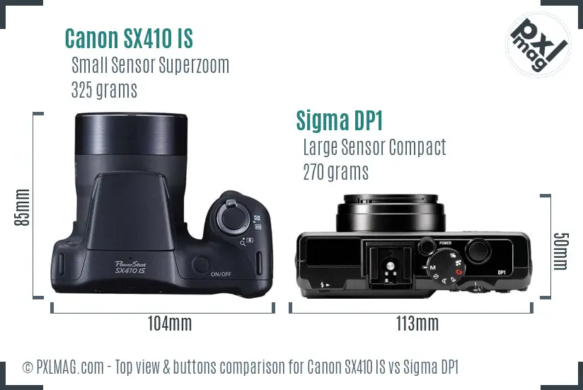 Canon SX410 IS vs Sigma DP1 top view buttons comparison