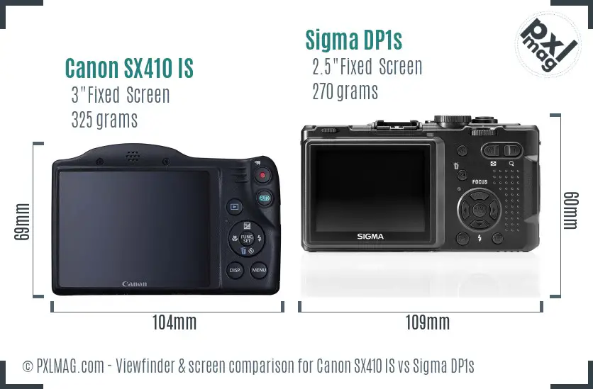 Canon SX410 IS vs Sigma DP1s Screen and Viewfinder comparison