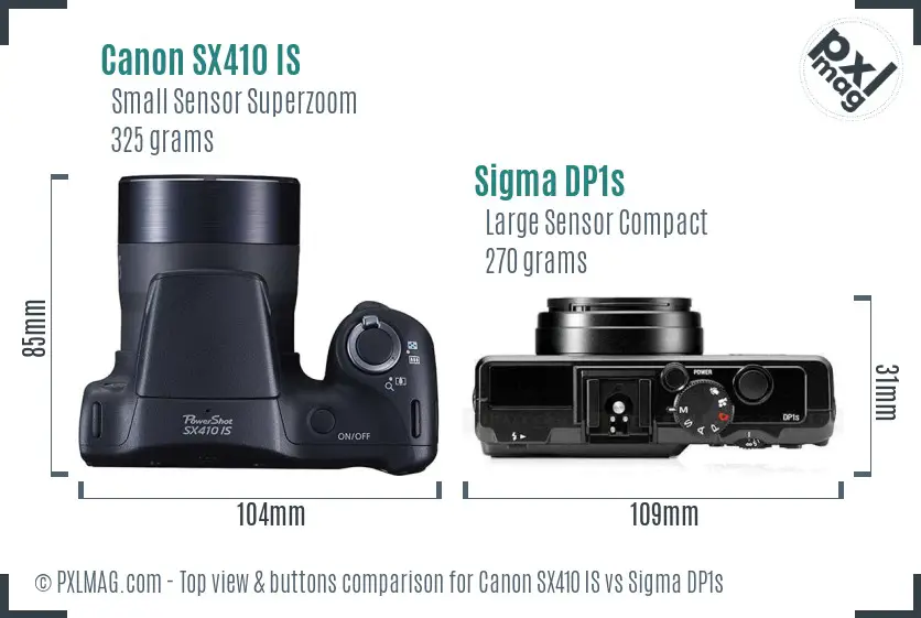 Canon SX410 IS vs Sigma DP1s top view buttons comparison