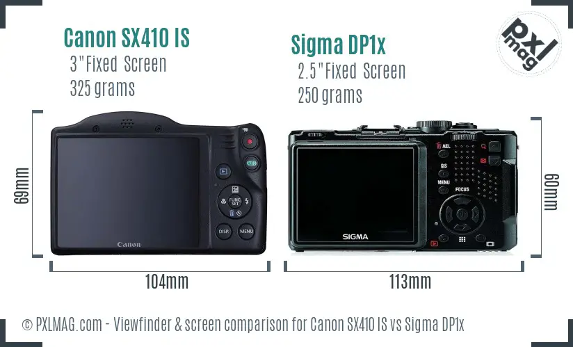 Canon SX410 IS vs Sigma DP1x Screen and Viewfinder comparison