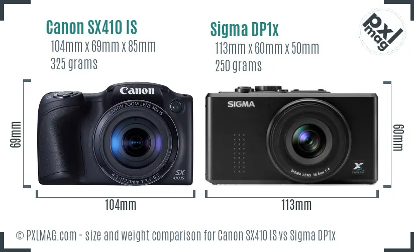 Canon SX410 IS vs Sigma DP1x size comparison