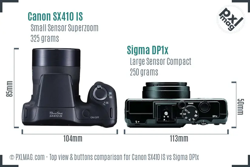 Canon SX410 IS vs Sigma DP1x top view buttons comparison