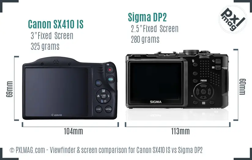 Canon SX410 IS vs Sigma DP2 Screen and Viewfinder comparison Canon SX410 IS vs Sigma DP2 Screen and Viewfinder comparison