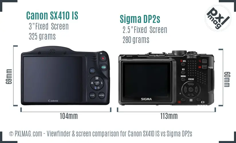 Canon SX410 IS vs Sigma DP2s Screen and Viewfinder comparison