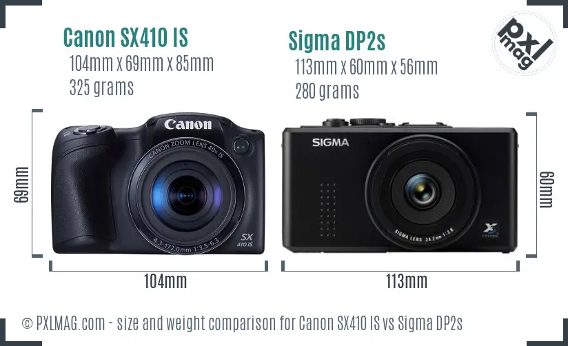 Canon SX410 IS vs Sigma DP2s size comparison