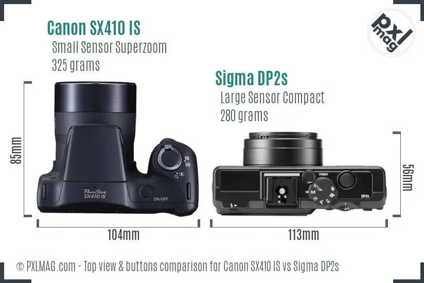 Canon SX410 IS vs Sigma DP2s top view buttons comparison