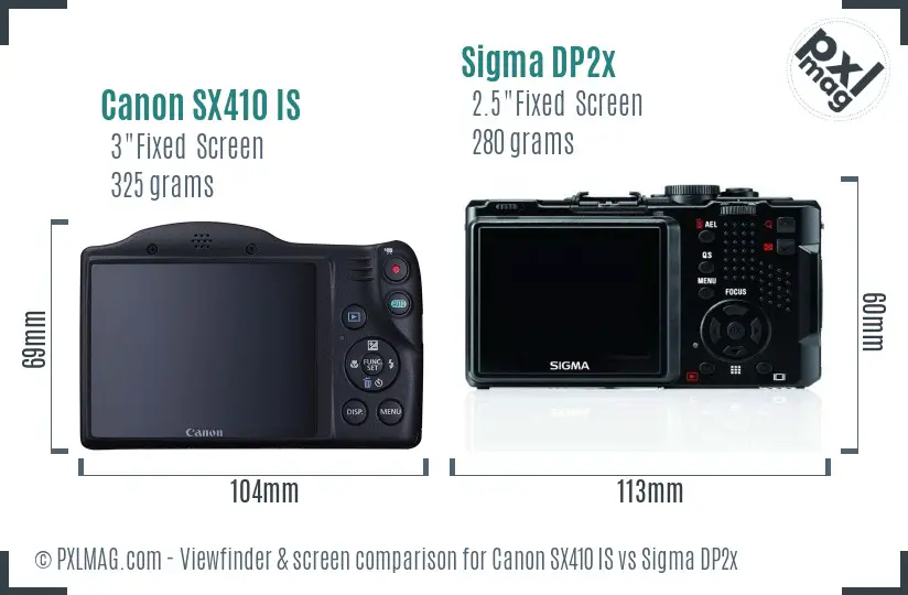 Canon SX410 IS vs Sigma DP2x Screen and Viewfinder comparison