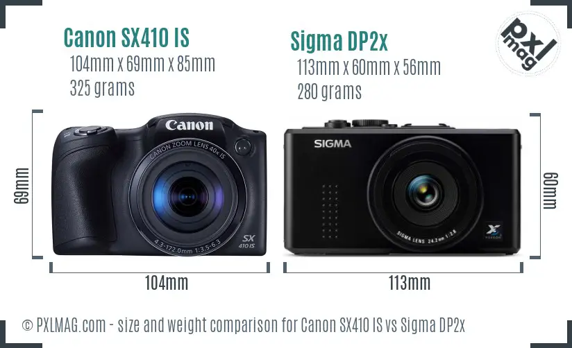Canon SX410 IS vs Sigma DP2x size comparison