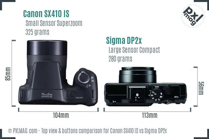Canon SX410 IS vs Sigma DP2x top view buttons comparison