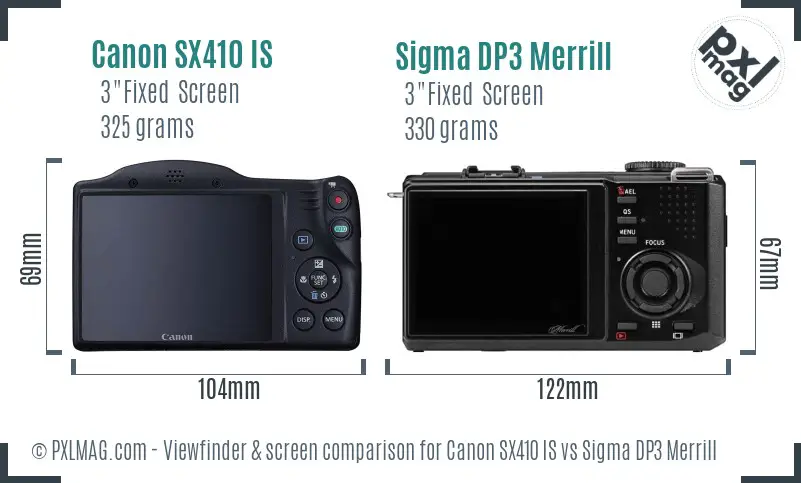 Canon SX410 IS vs Sigma DP3 Merrill Screen and Viewfinder comparison